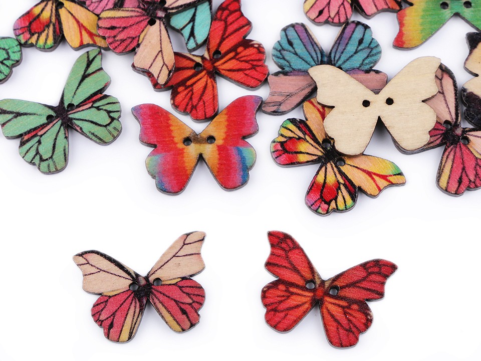 Drevený dekoračný gombík motýľ- 10 ks