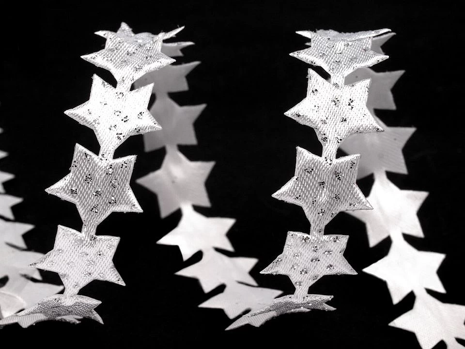 Saténový prámik šírka 14 mm hviezda s glitrami vianočný -1m