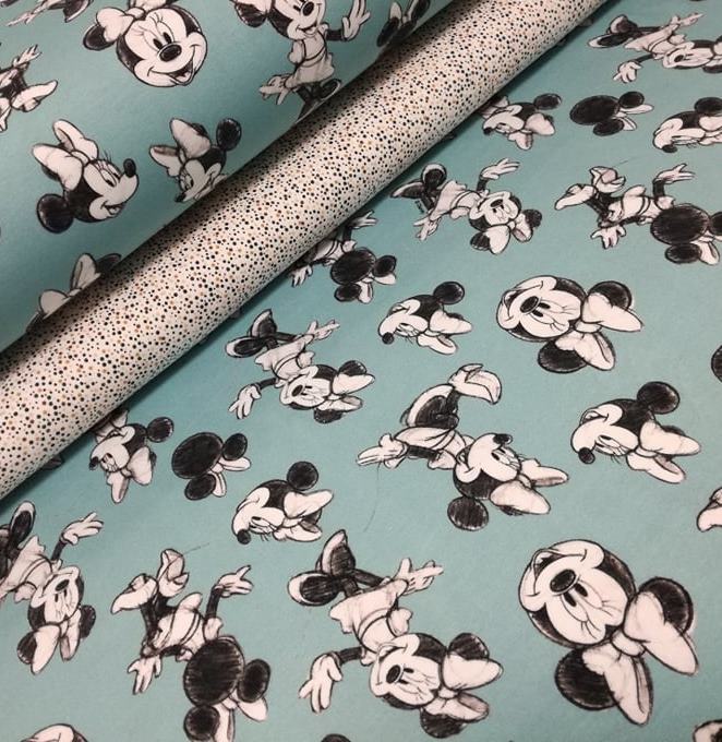 KRESLENÁ MINNIE MOUSE NA MENTOLOVOM ÚPLETE- ZBYTOK 35cm!!!
