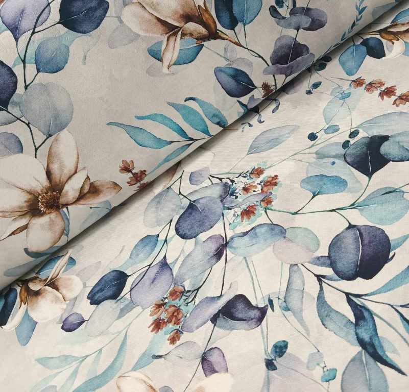 KVETY PLANTAE BLUE NA BAVLNE-40cm zbytok!