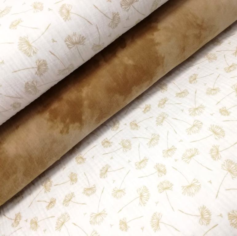 DVOJITÁ GÁZOVINA/MUŠELÍN- PÚPAVA NA BIELEJ-posledný kus 105cm!!!