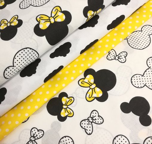MICKEY A MINNIE YELLOW NA BIELEJ BAVLNE-posledný kus 140x160cm!!!