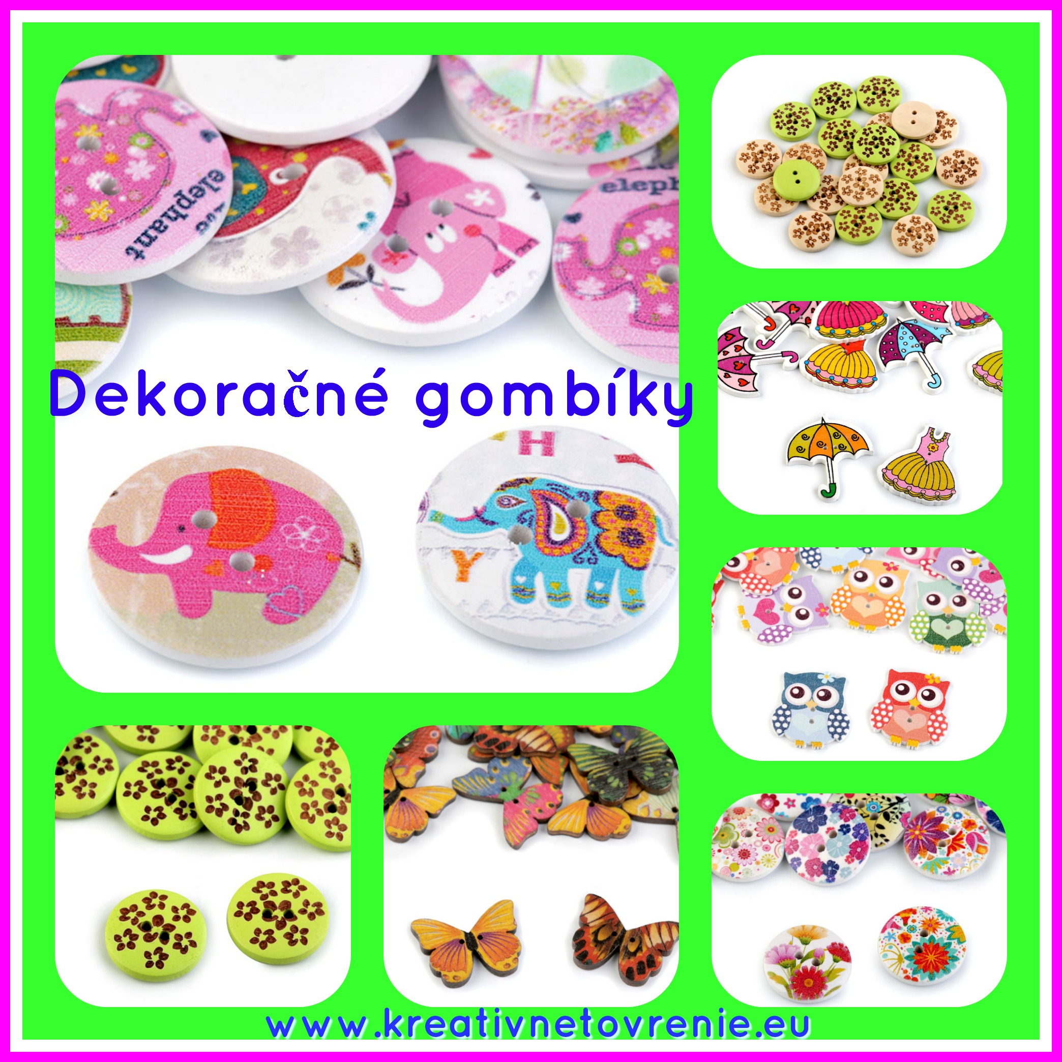 Drevený dekoračný gombík zvieratká - 10ks