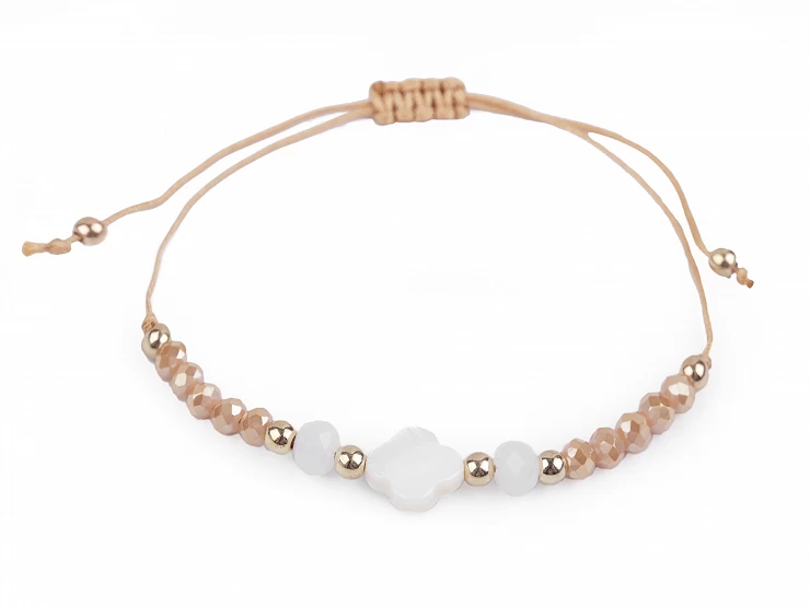 Náramok shamballa s perleťou a brúsenými korálikmi - 1ks