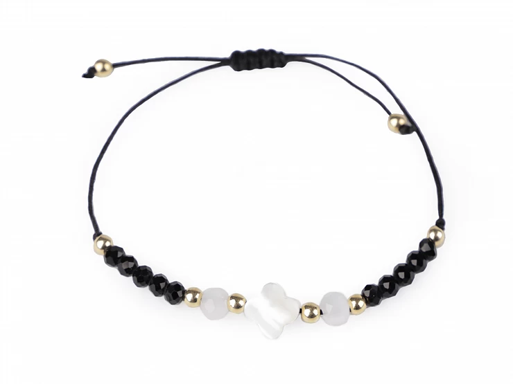Náramok shamballa s perleťou a brúsenými korálikmi - 1ks