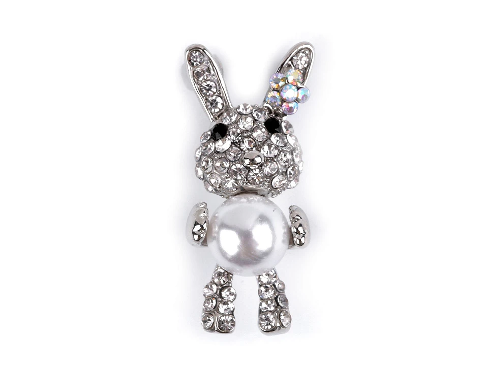 Brošňa mini s brúsenými kamienkami a perlou zajačik-1ks