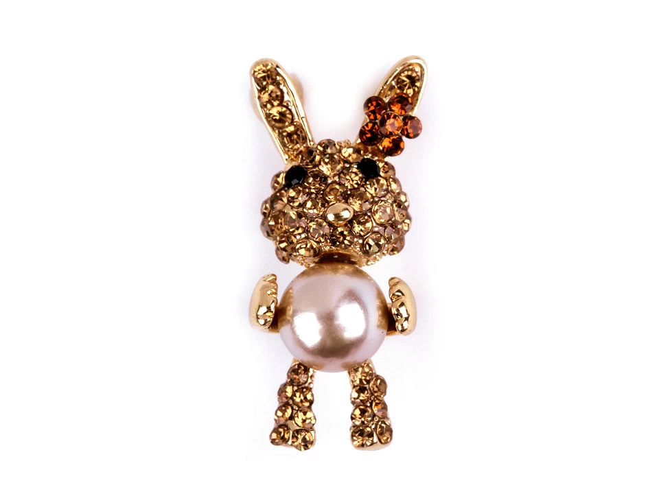 Brošňa mini s brúsenými kamienkami a perlou zajačik-1ks