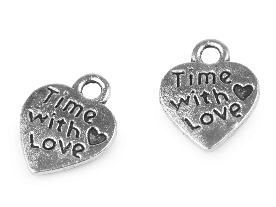 Prívesok srdce Time with love 10x12 mm - 10 ks