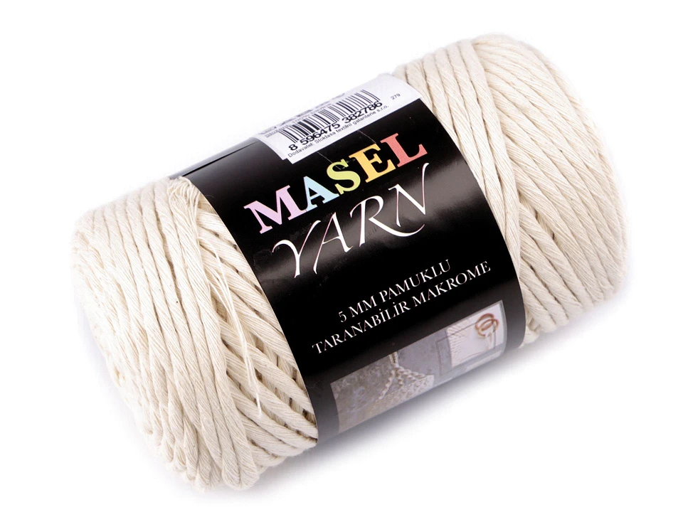 Recyklovaná bavlnená priadza macrame Ø5 mm