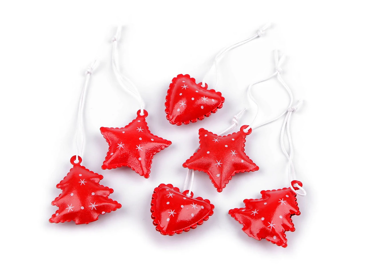 Vianočné kovové rolničky srdce, hviezda, stromček - 6 ks