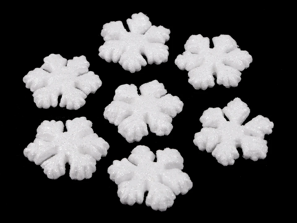 Snehová vločka s glitrami Ø4,5 cm polystyrén - 15 ks