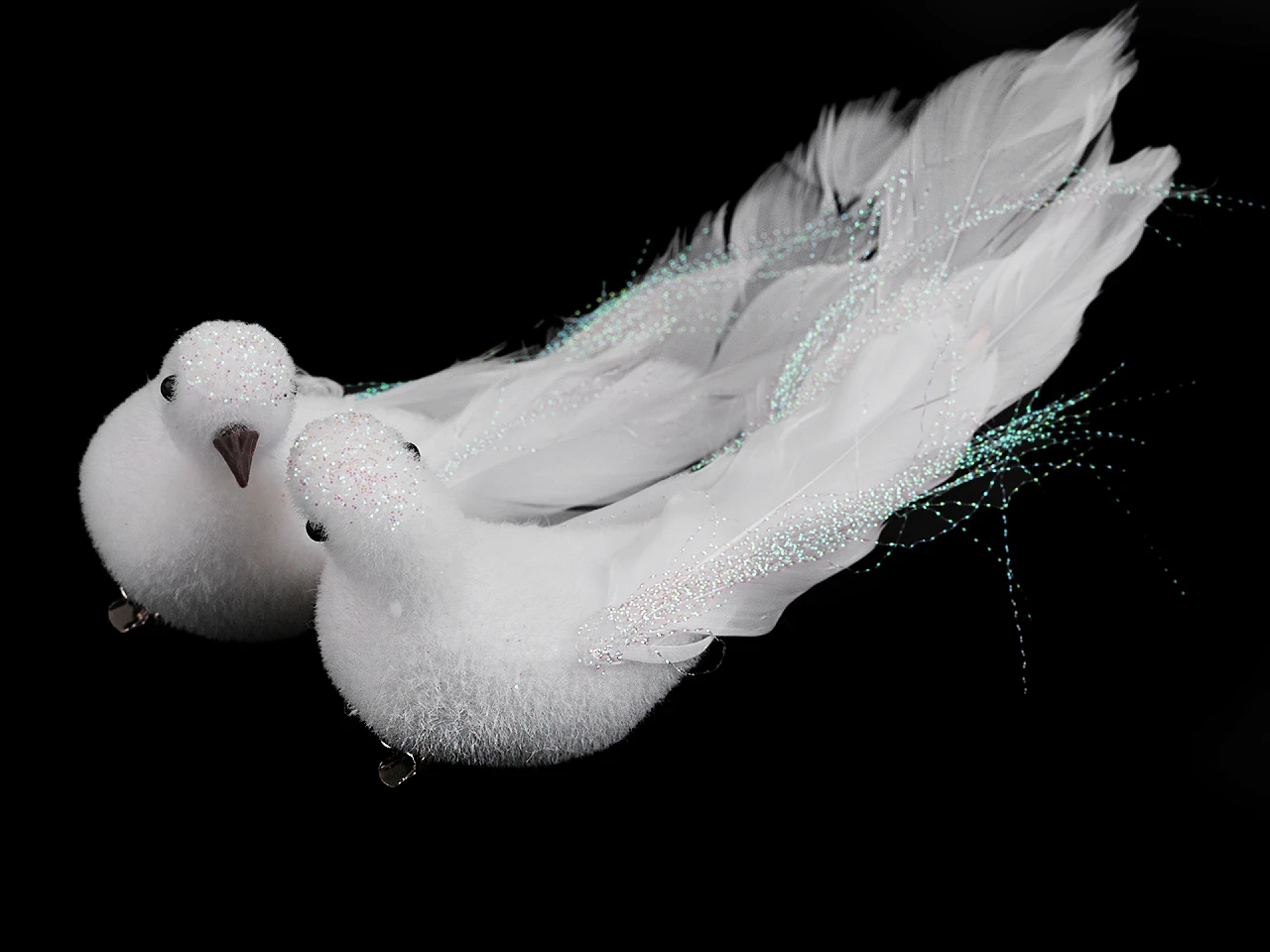 Dekorácia holubica s klipom svadobná, vianočná AB efekt - 2 ks