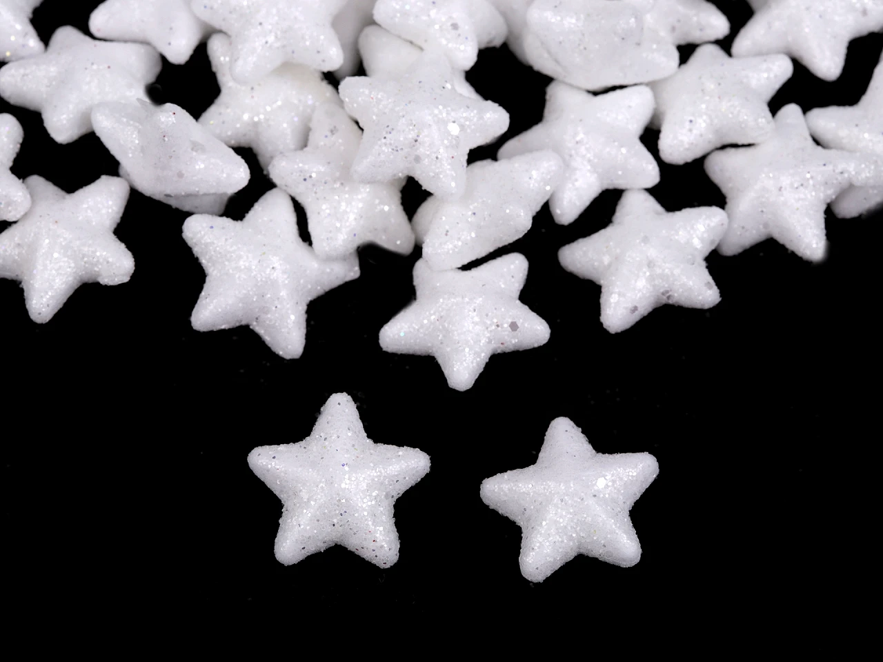Hviezda s glitrami Ø2 cm polystyrén - 1 sáčok