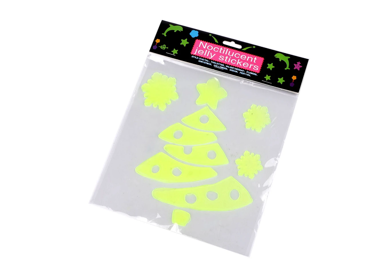 Vianočné gélové samolepky svietiace v tme - stromček - 1 karta