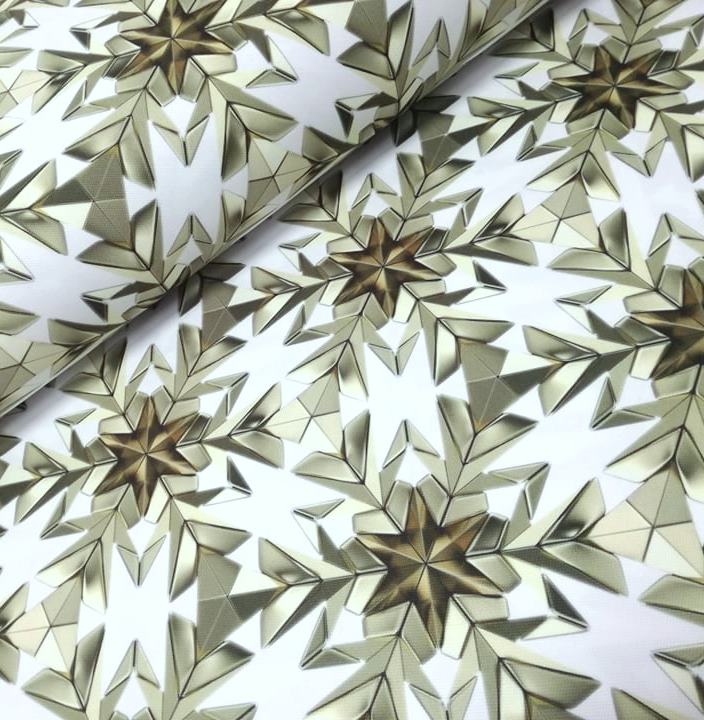 VIANOČNÉ HVIEZDY  KALEIDOSKOP NA BIELEJ DEKORAČNEJ LÁTKE