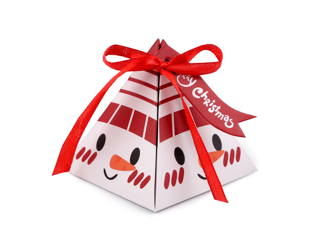 Vianočná darčeková krabička pyramída - snehuliak - 10 ks