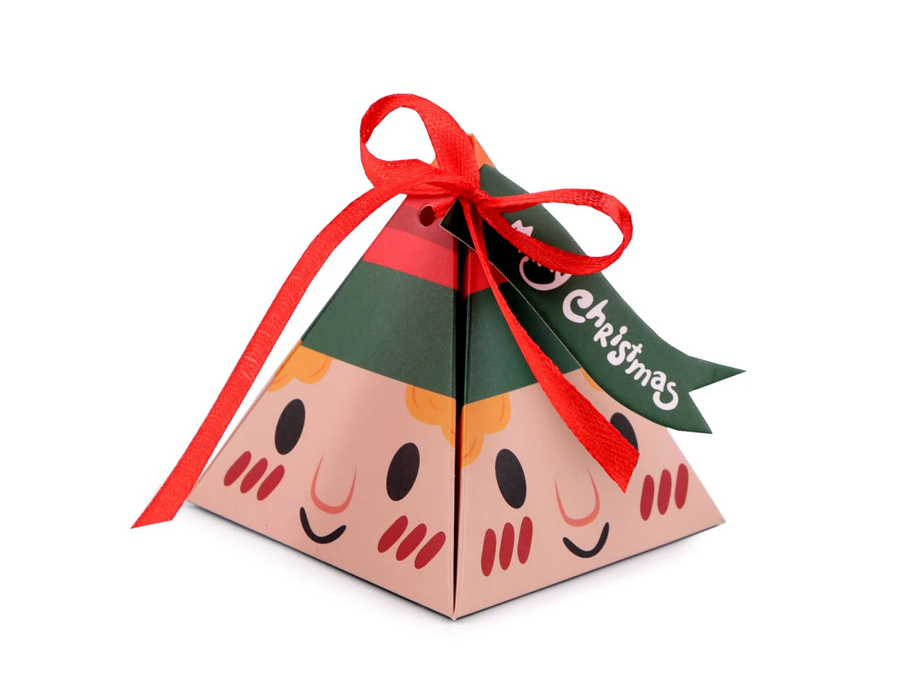 Vianočná darčeková krabička pyramída - škriatok - 10 ks