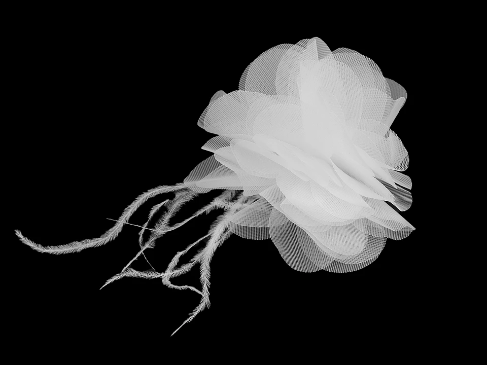 Šifónový kvet s perím na našitie a nalepenie Ø8-9 cm-1ks