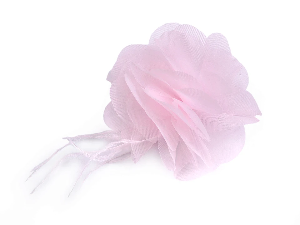 Šifónový kvet s perím na našitie a nalepenie Ø8-9 cm-1ks