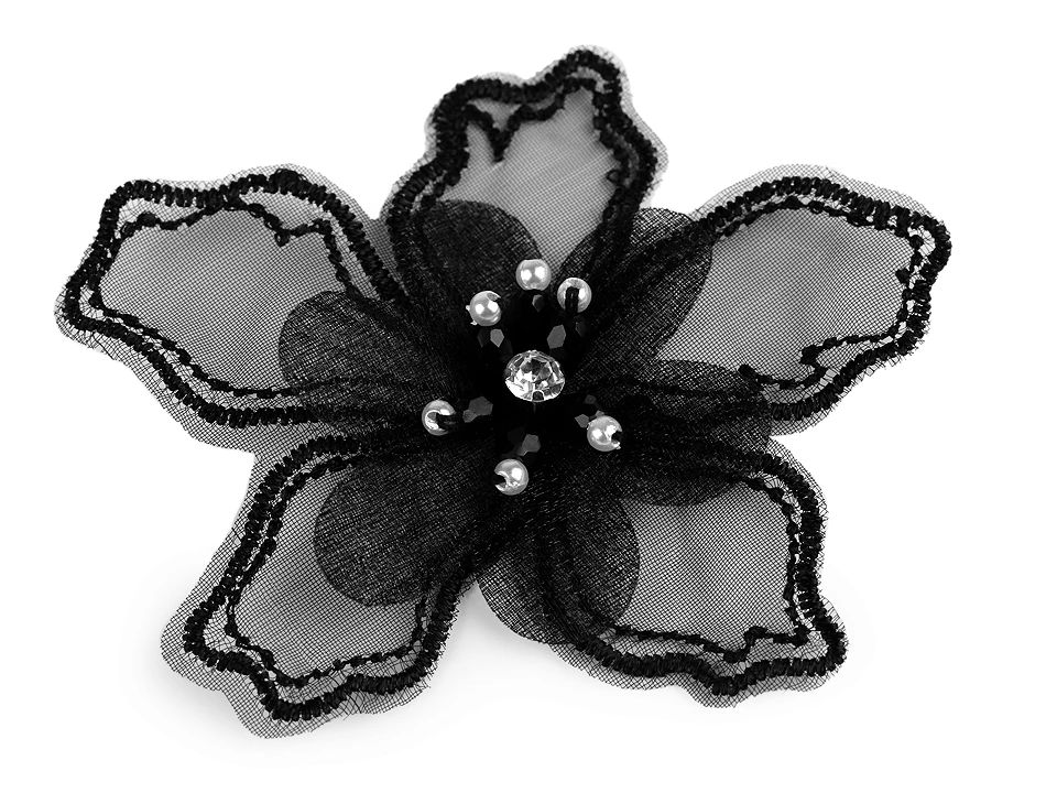Kvet s kamienkom a korálkami na našitie a nalepenie Ø8 cm-1ks