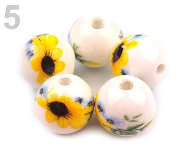 Porcelánové koráliky s kvetmi Ø12 mm - 5 ks