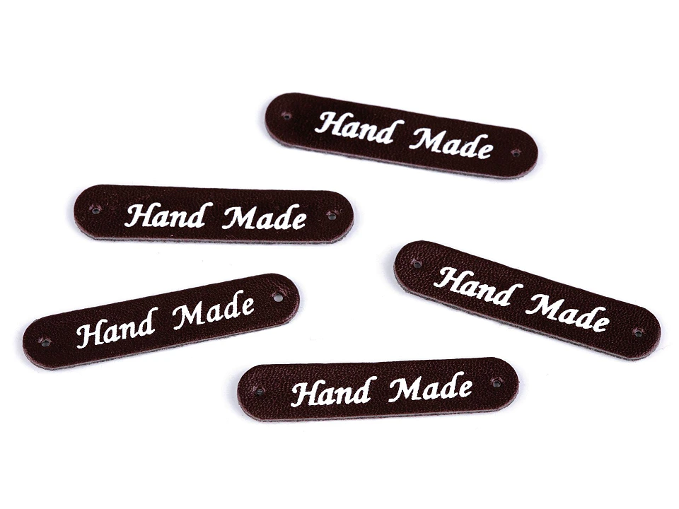 Nášivka / štítok z eko kože Hand Made 10x48 mm - 5 ks