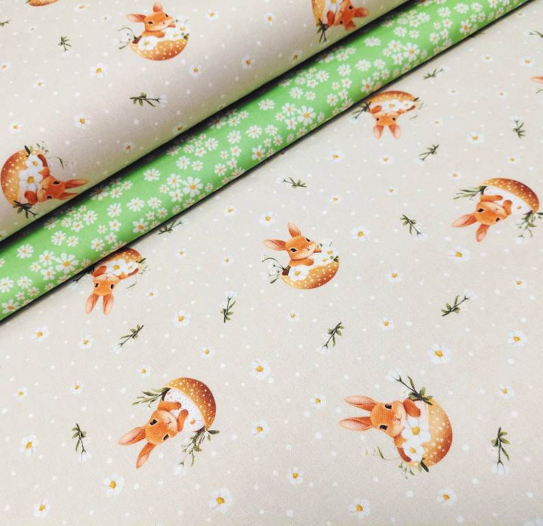 VEĽKONOČNÁ DEKORAČNÁ LÁTKA- ZAJKOVIA