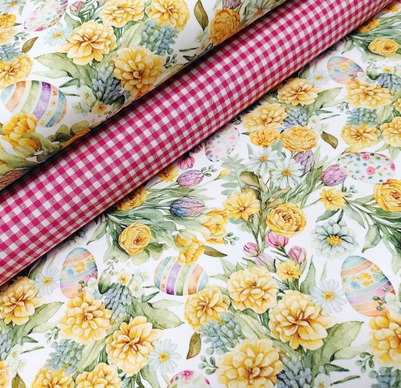 VEĽKONOČNÁ DEKORAČNÁ LÁTKA- KVETY A KRASLICE