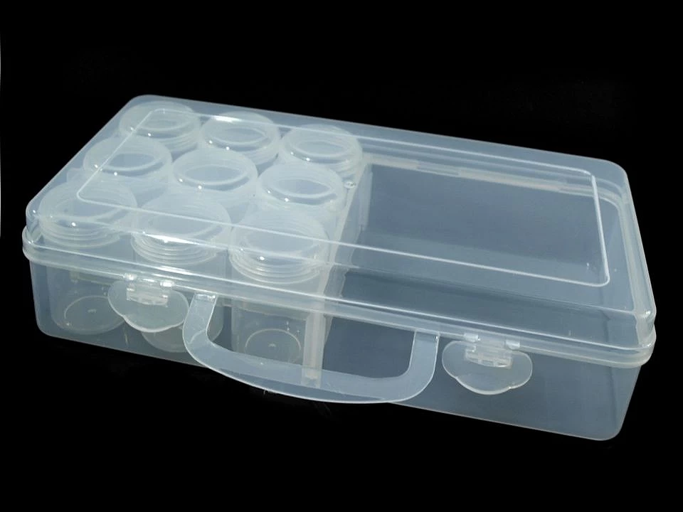 Plastový box / zásobník 13x26x6 cm s dózičkami-1ks