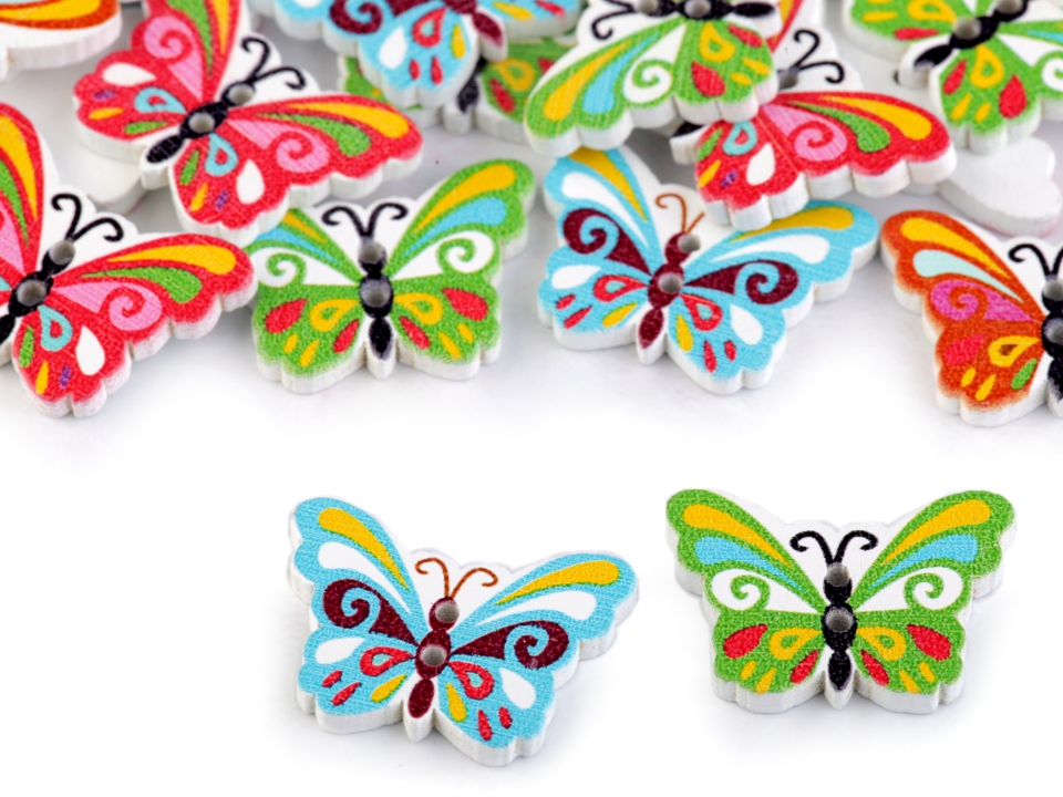 Drevený dekoračný gombík motýľ-5ks