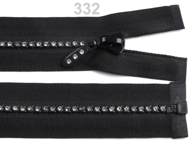 Kosticový zips šírka 4 mm dĺžka 55 cm so štrasovými kamienkami