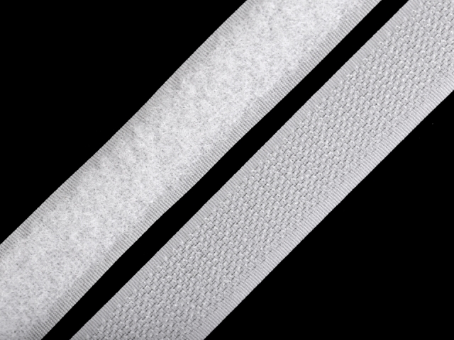 Suchý zips háčik + plyš šírka 20 mm biely - 1 m