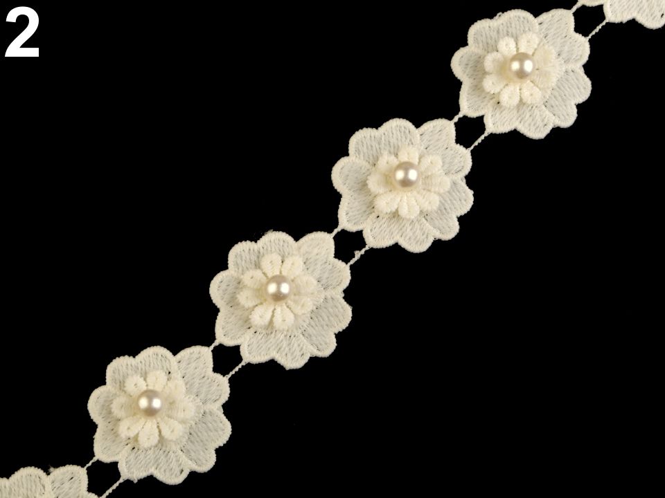 Čipka kvet s perlou šírka 40 mm 