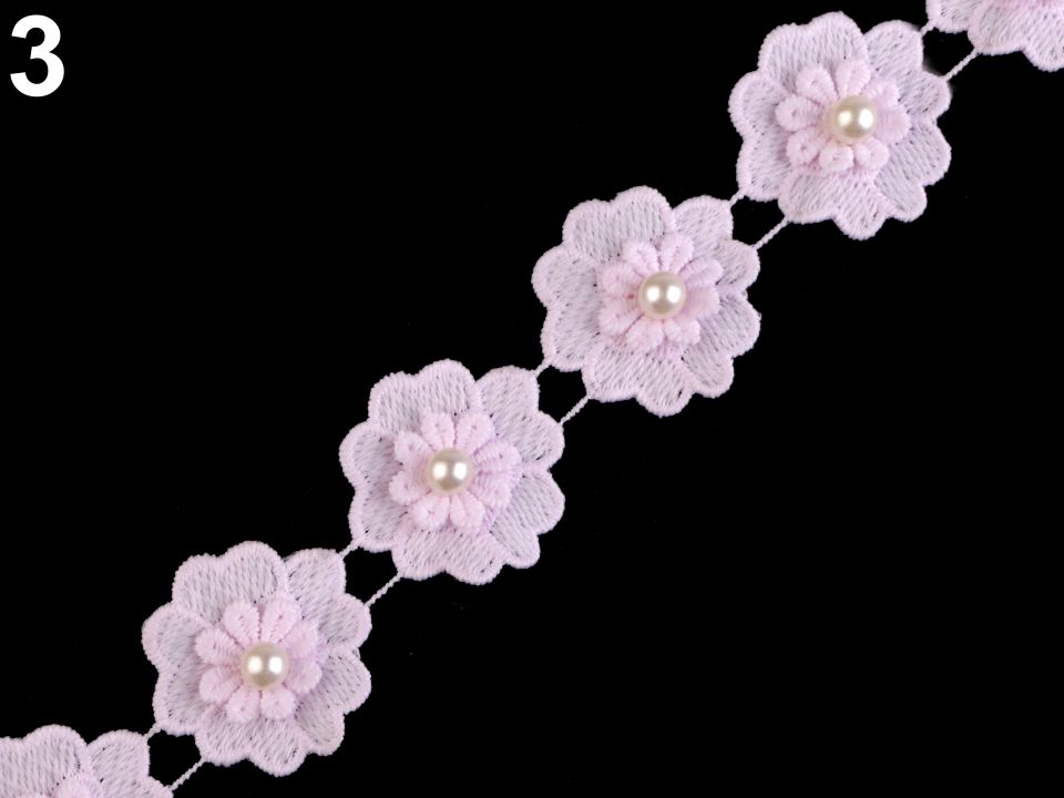 Čipka kvet s perlou šírka 40 mm 
