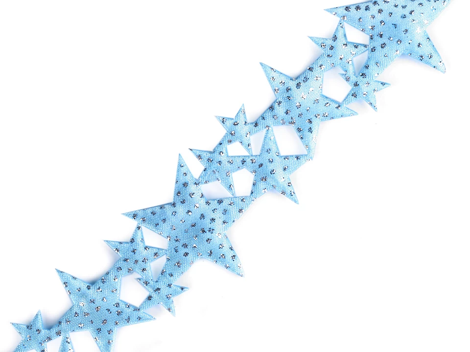 Vanočný saténový prámik šírka 32 mm hviezdy s glitrami