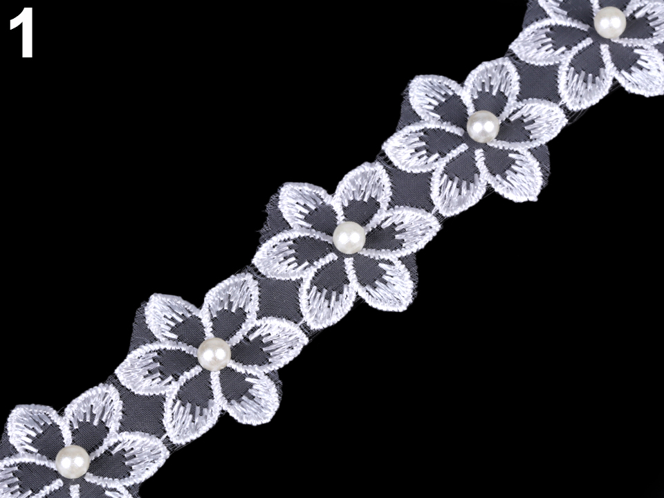 Prámik kvet s perlou na monofile šírka 35 mm - 1 m