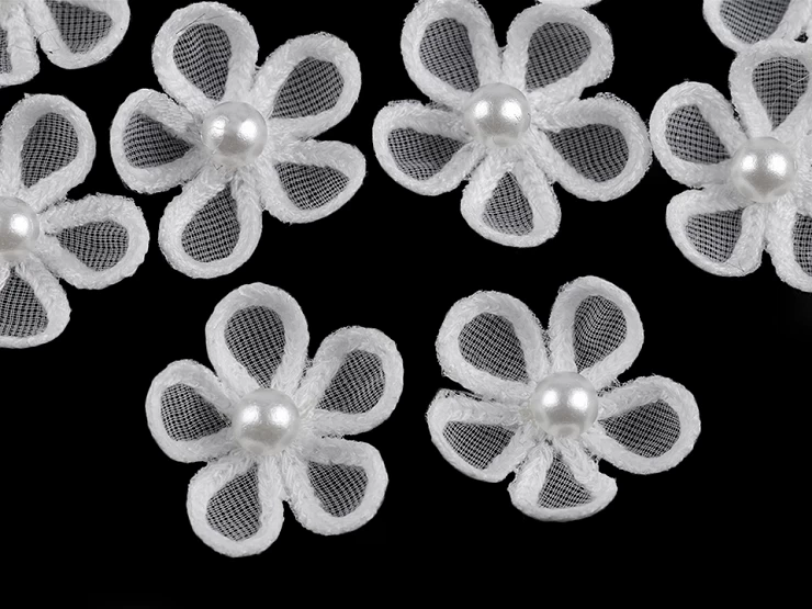 Monofilový kvet s perlou Ø25 mm - 10 ks