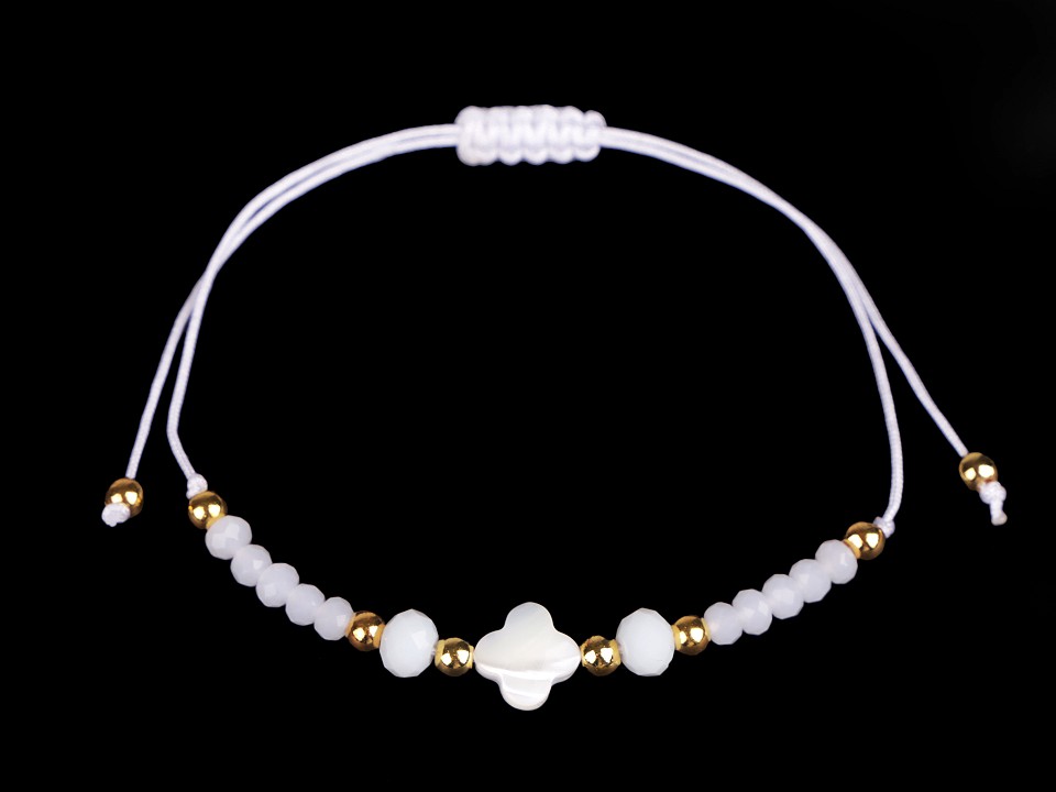 Náramok shamballa s perleťou a brúsenými korálikmi - 1ks