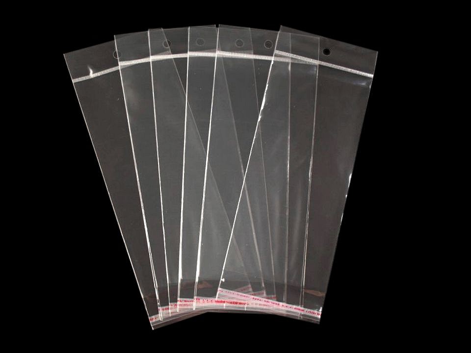 Celofánové sáčky s lepaicou lištou a závesom 8x19,5 cm - 20 ks