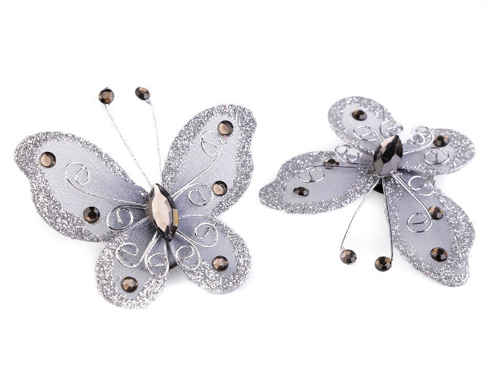 Motýľ 5x5,5 cm s kamienkami so zatváracím špendlíkom-2ks