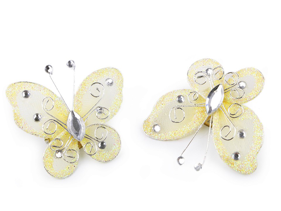 Motýľ 5x5,5 cm s kamienkami so zatváracím špendlíkom-2ks