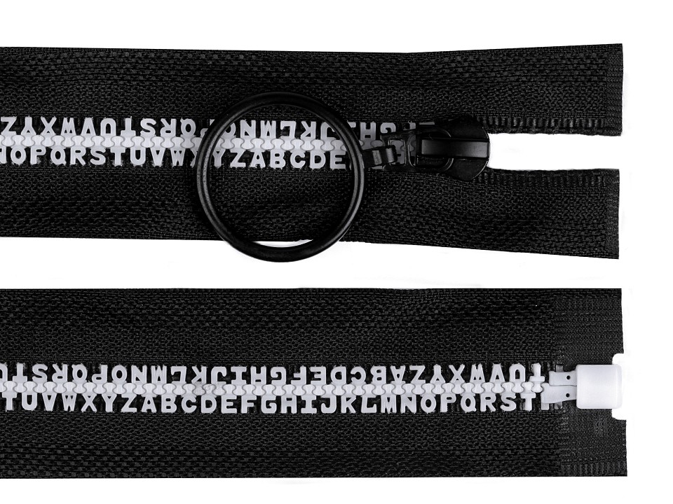 Kostený zips šírka 5 mm dĺžka 80 cm písmenká - 1 ks