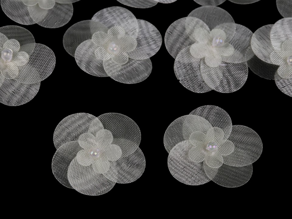 Monofilový kvet s korálkou Ø25 mm - 10 ks