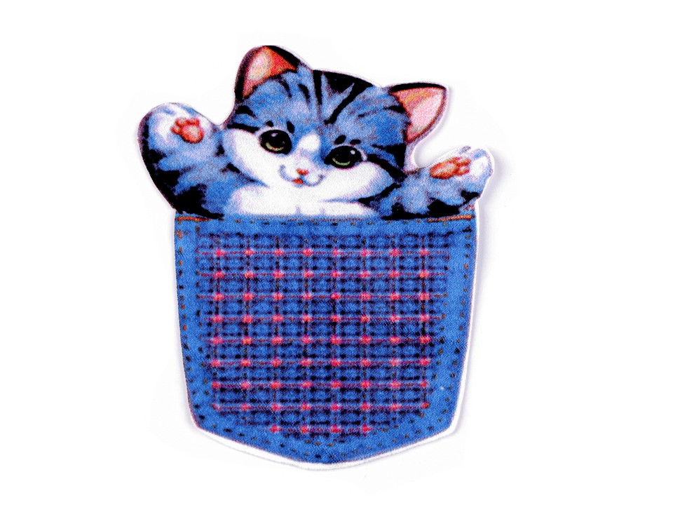 Textilná aplikácia / nášivka mačka vo vrecku - 2 ks