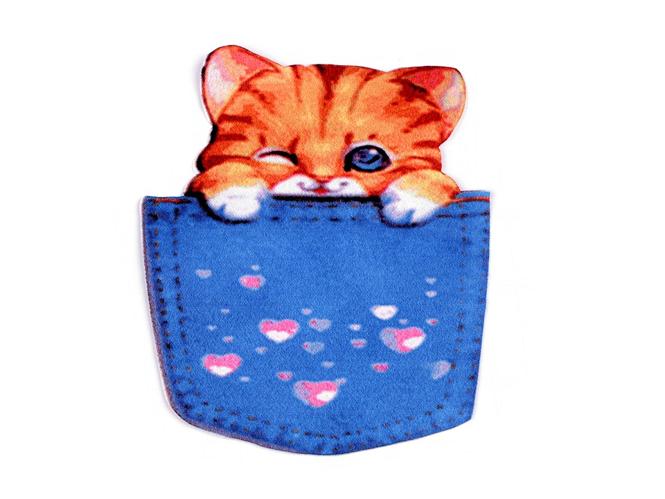 Textilná aplikácia / nášivka mačka vo vrecku - 2 ks