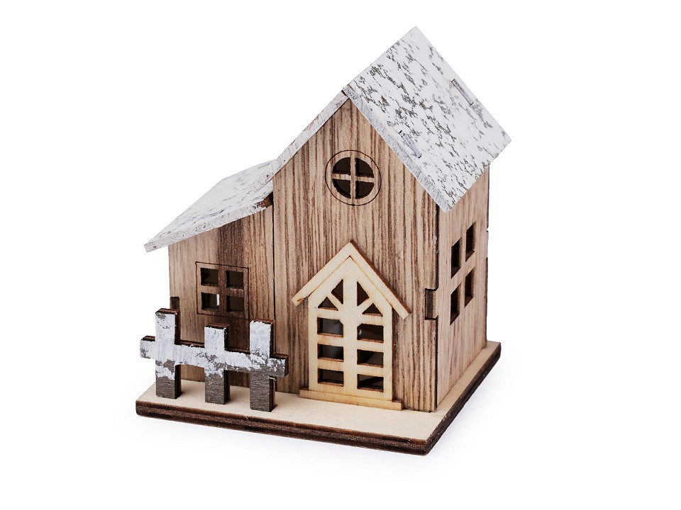 Dekorácia drevený kostol, domček svietiaci - 1 ks