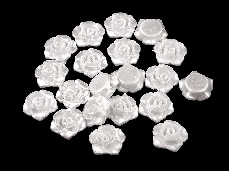 Plastové voskové koráliky / perly ružička s prievlakom Ø13 mm - 20ks