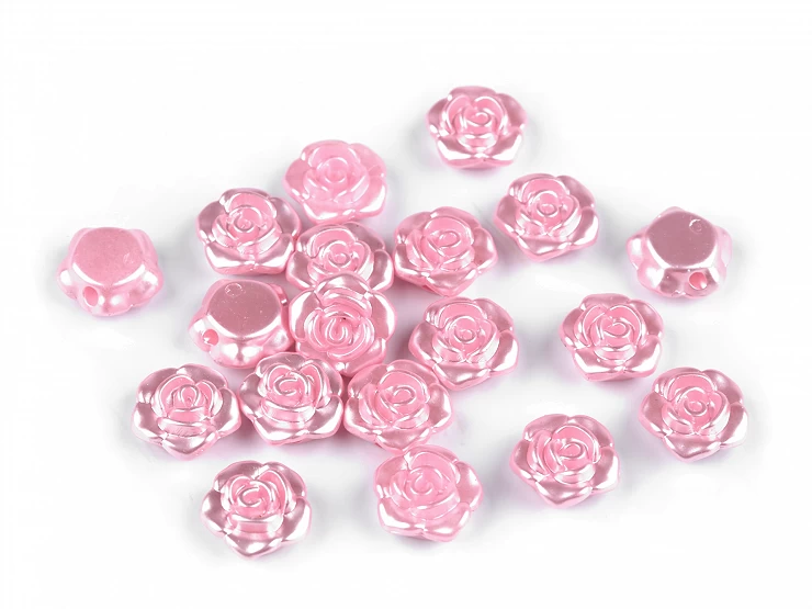 Plastové voskové koráliky / perly ružička s prievlakom Ø13 mm - 20ks