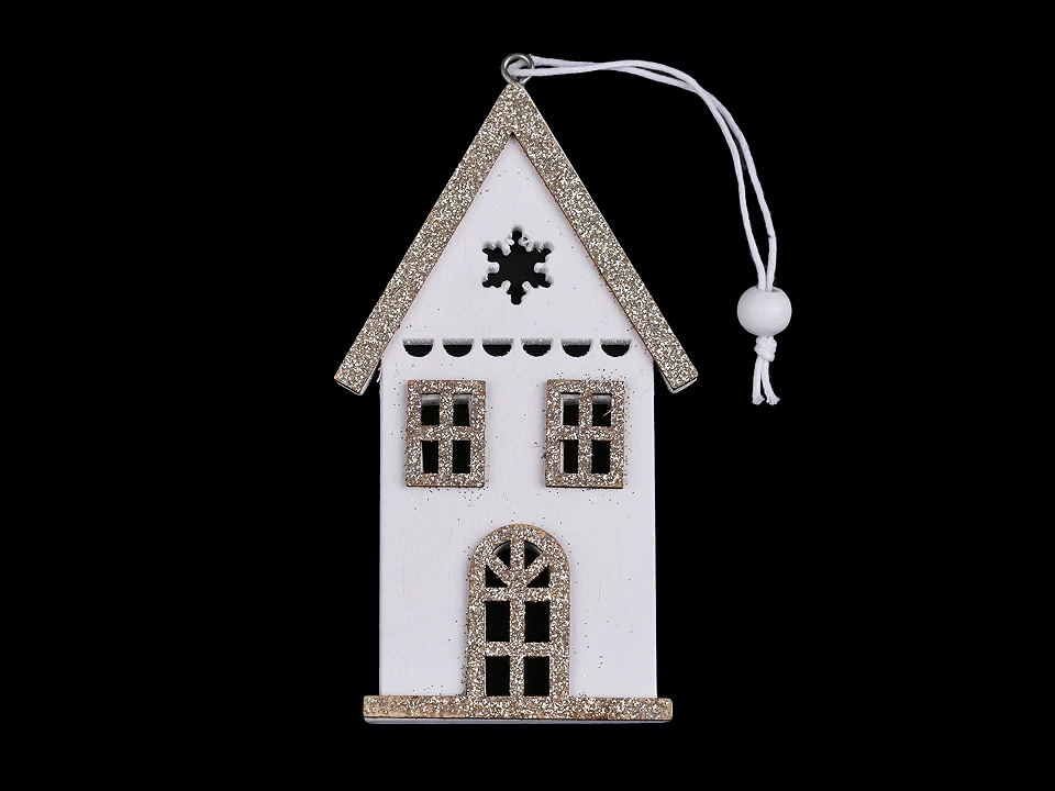 Drevený domček s glitrami na zavesenie-1ks