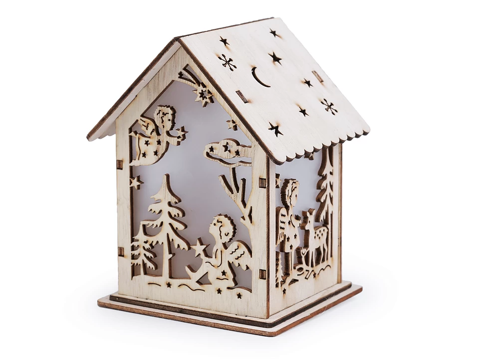 Dekorácia drevený domček svietiaci